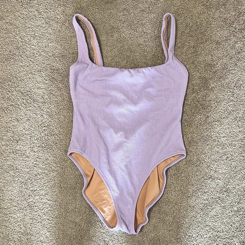 J. Crew. Lilac Textured High-Leg Square-Neck One-Piece Swimsuit - Picture 2 of 6